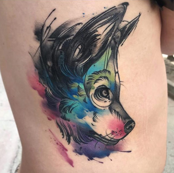 595x592 Watercolor Wolf Tattoo - Watercolor Wolf Tattoo