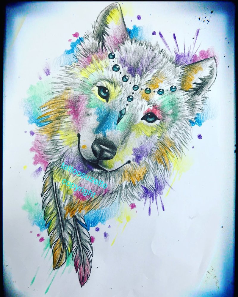 800x1000 Watercolor Wolf Tattoo Design By Tattoosuzette - Watercolor Wolf Tattoo