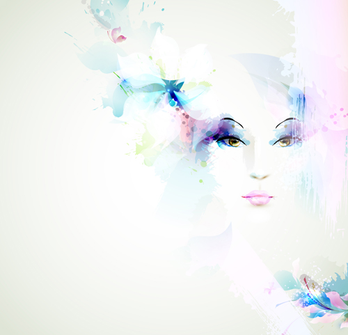 500x481 Beautiful Women Face With Watercolor Flower Vector 06 Free Download - Watercolor Woman