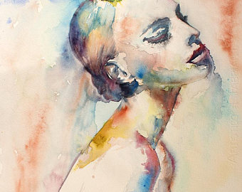 340x270 Original Watercolor Painting. Portrait Of Young Lady. Woman. - Watercolor Woman