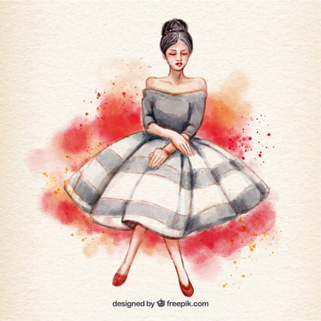 626x626 Watercolor Woman With Dress Vector Free Download - Watercolor Woman