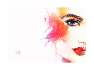 400x300 Beautiful Woman Face. Watercolor Illustration Art Print By Anna - Watercolor Woman