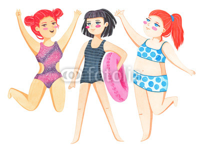 400x298 Women Of Different Figure Type And Size Dressed In Swimsuits. Body - Watercolor Woman Body