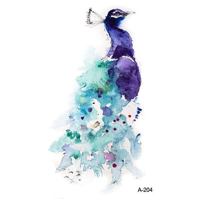 640x640 Buy Wyuen Watercolor Peacock Fake Tattoo Sticker - Watercolor Woman Body