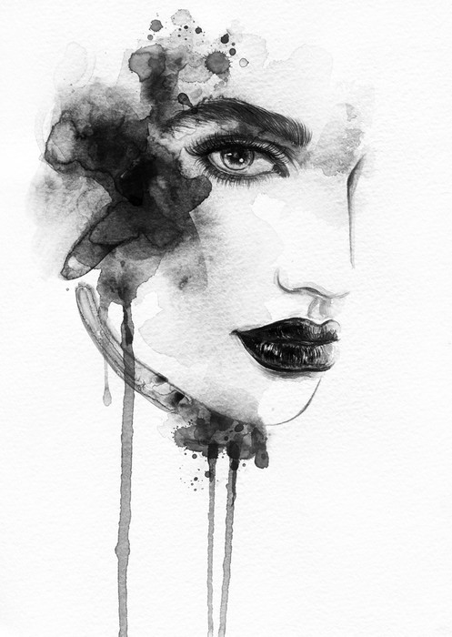 497x700 Beautiful Woman Face. Watercolor Illustration Wall Mural Pixers - Watercolor Woman Face