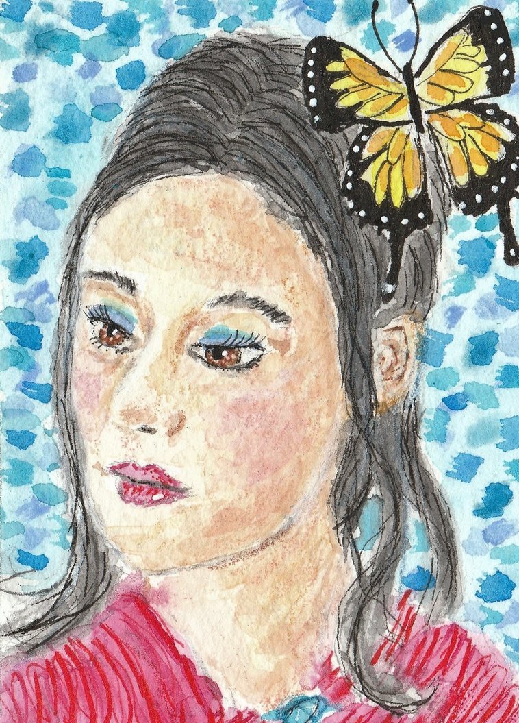 758x1055 Black Haired Woman Face Watercolor Aceo Painting By Tulipteardrops - Watercolor Woman Face