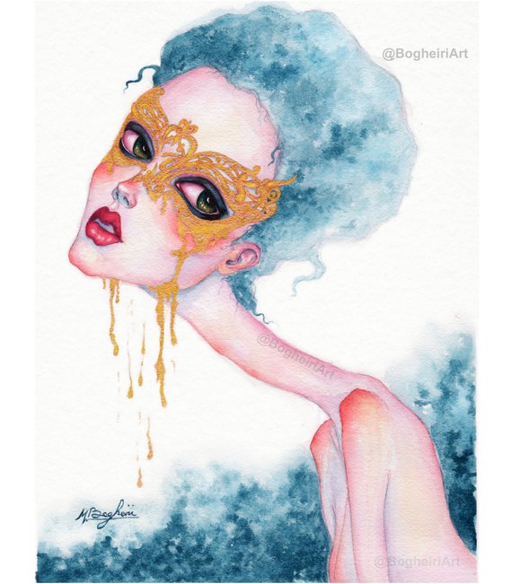 570x651 Sad Girl Art Low Brow Art Pop Surreal Art Fairytale Art Etsy - Watercolor Woman Face