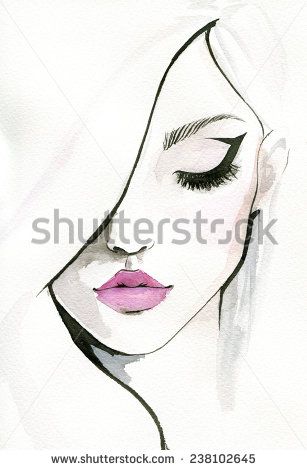 307x470 Watercolor Women Faces Black Eyes - Watercolor Woman Face