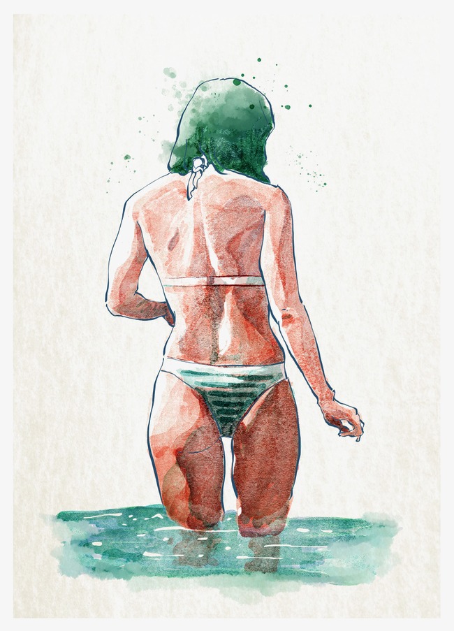 650x903 Hand Painted Bikini Woman, Woman Clipart, Hand Painted Figures - Watercolor Woman Figure