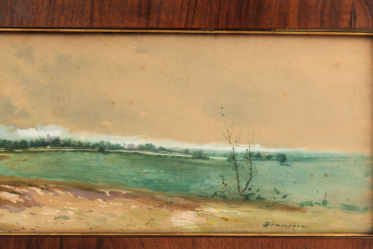 1200x800 Lot 74 Lloyd Branson Watercolor, Panoramic Landscape - Watercolor Wood Stain