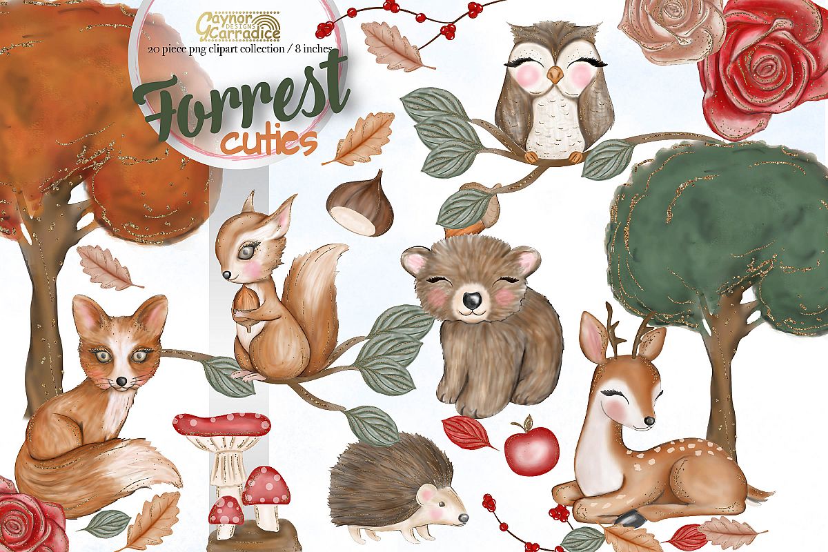 1200x800 Forrest Cuties, Woodland Animals Watercolor Clipart - Watercolor Woodland Animals