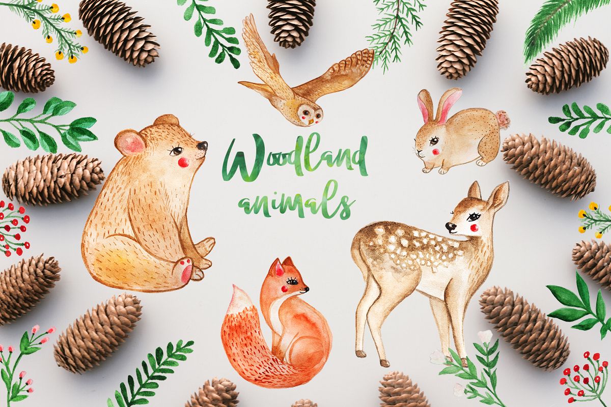 1200x800 Watercolor Woodland Animals - Watercolor Woodland Animals