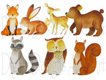 350x263 Watercolor Forest Animals Clipart, Woodland Animal Clipart - Watercolor Woodland Animals