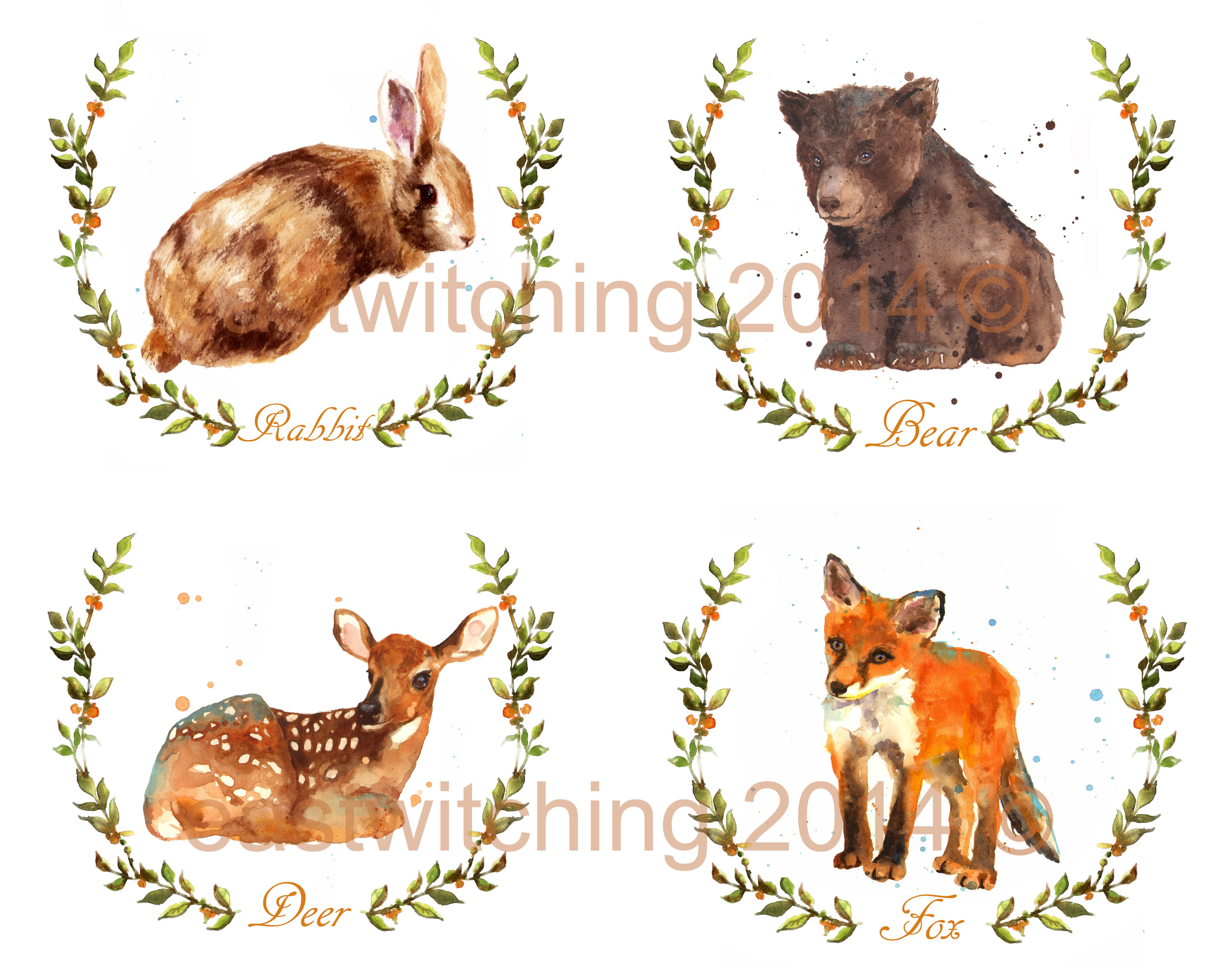 3000x2400 Woodland Nursery Wreath Collection Alison Fennell Art - Watercolor Woodland Animals