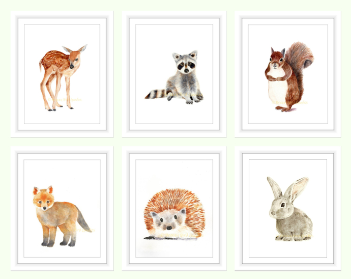 690x548 Forest Animals Set Of 6 Prints, By Breezy Bird Goodies On Zibbet - Watercolor Woodland Animals