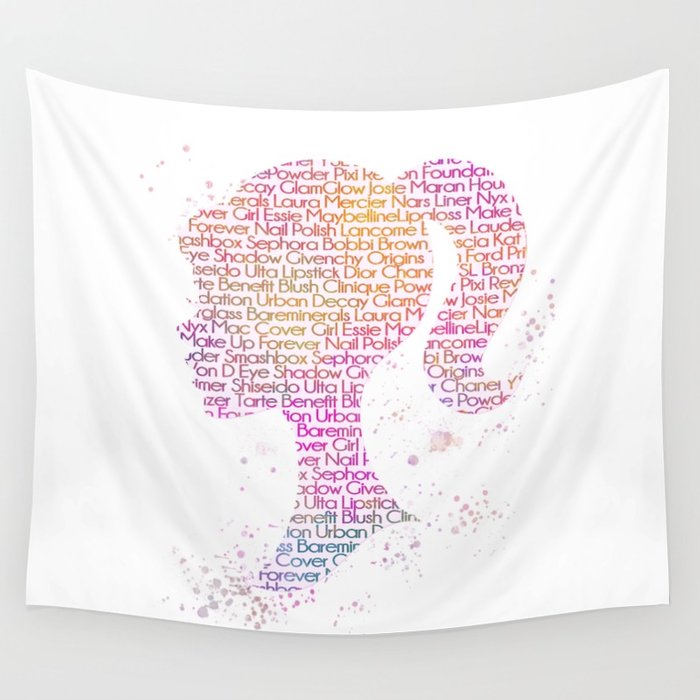 700x700 Barbie Makeup Word Art Watercolor Wall Tapestry By Shayitwithlove - Watercolor Word Art
