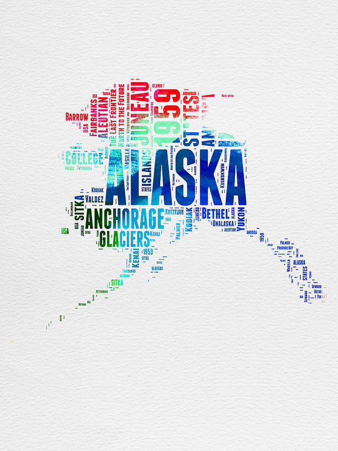 675x900 Alaska Watercolor Word Cloud Digital Art By Naxart Studio - Watercolor Word Art