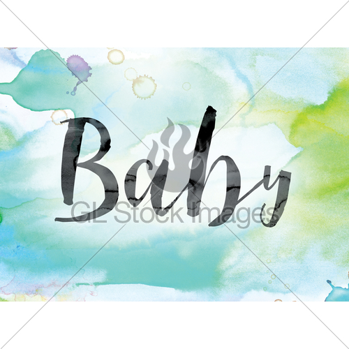 500x500 Baby Colorful Watercolor And Ink Word Art Gl Stock Images - Watercolor Word Art