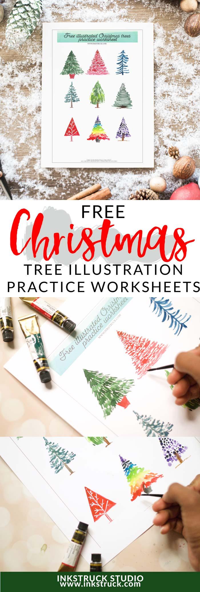 700x2072 Free Watercolor Christmas Tree Worksheet Inkstruck Studio - Watercolor Worksheet