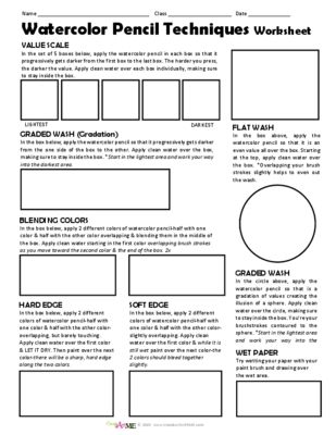 309x400 Watercolor Pencil Techniques Worksheet From Createartwithme On - Watercolor Worksheet