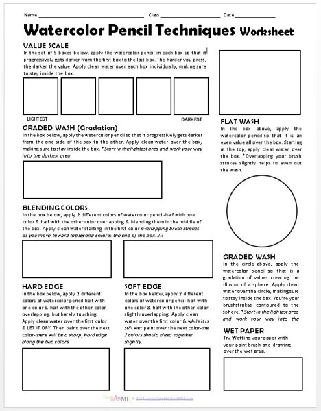 468x600 Watercolor Pencil Techniques Worksheet Preview2 - Watercolor Worksheet
