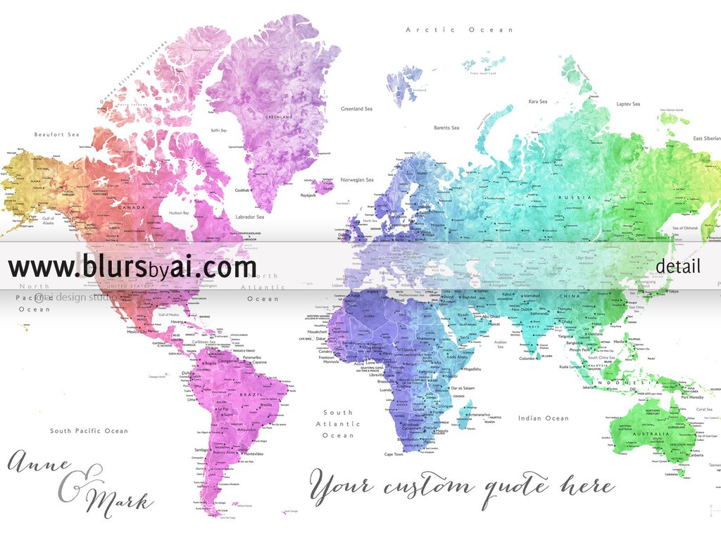 1024x768 Personalized World Map - Watercolor World