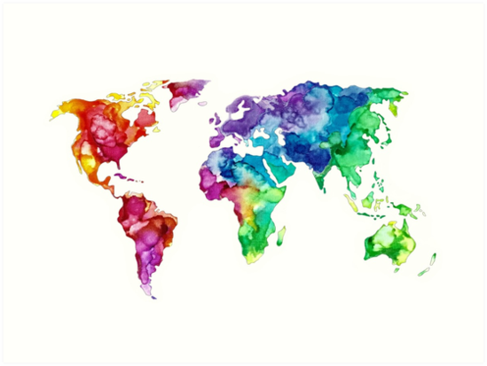 549x413 Rainbow Watercolor World Map With White Background Art Prints By - Watercolor World