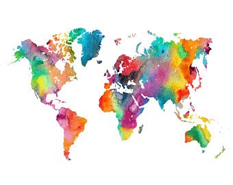 340x270 Rainbow World Map Printable Watercolor World Map Wall Art Etsy - Watercolor World