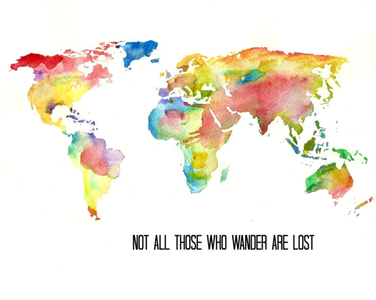 768x614 Watercolor World Map Art Print Quote Illustration At Of The X - Watercolor World