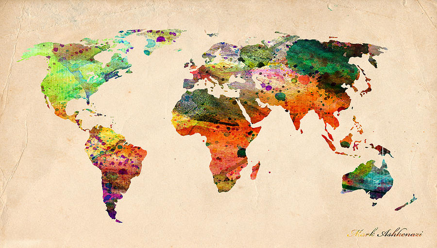 900x510 Watercolor World Map Digital Art By Mark Ashkenazi - Watercolor World
