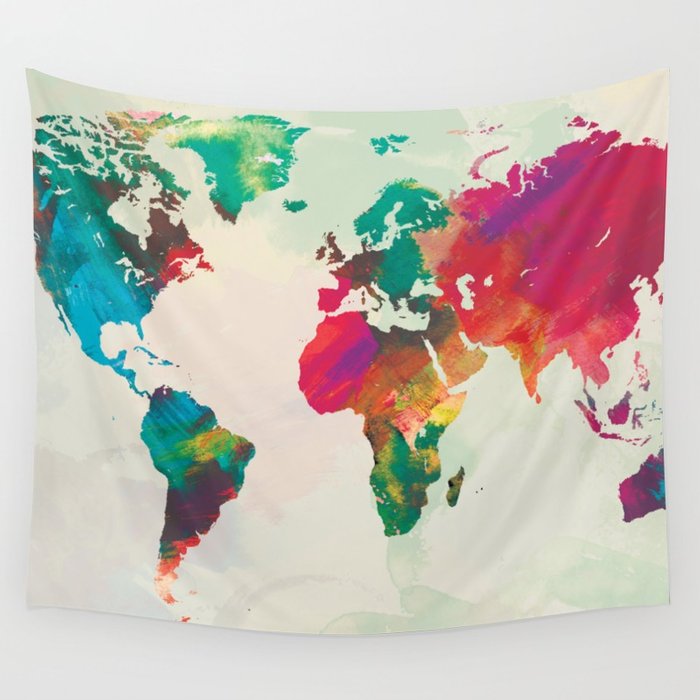 700x700 Watercolor World Map Wall Tapestry By Champagne Society6 - Watercolor World