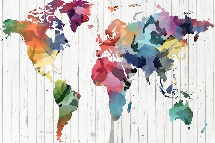 750x500 Wrought Studio Wood Watercolor World Map Graphic Art On Wrapped - Watercolor World