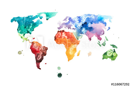 500x334 Hand Drawn Watercolor World Map Aquarelle Illustration. - Watercolor World