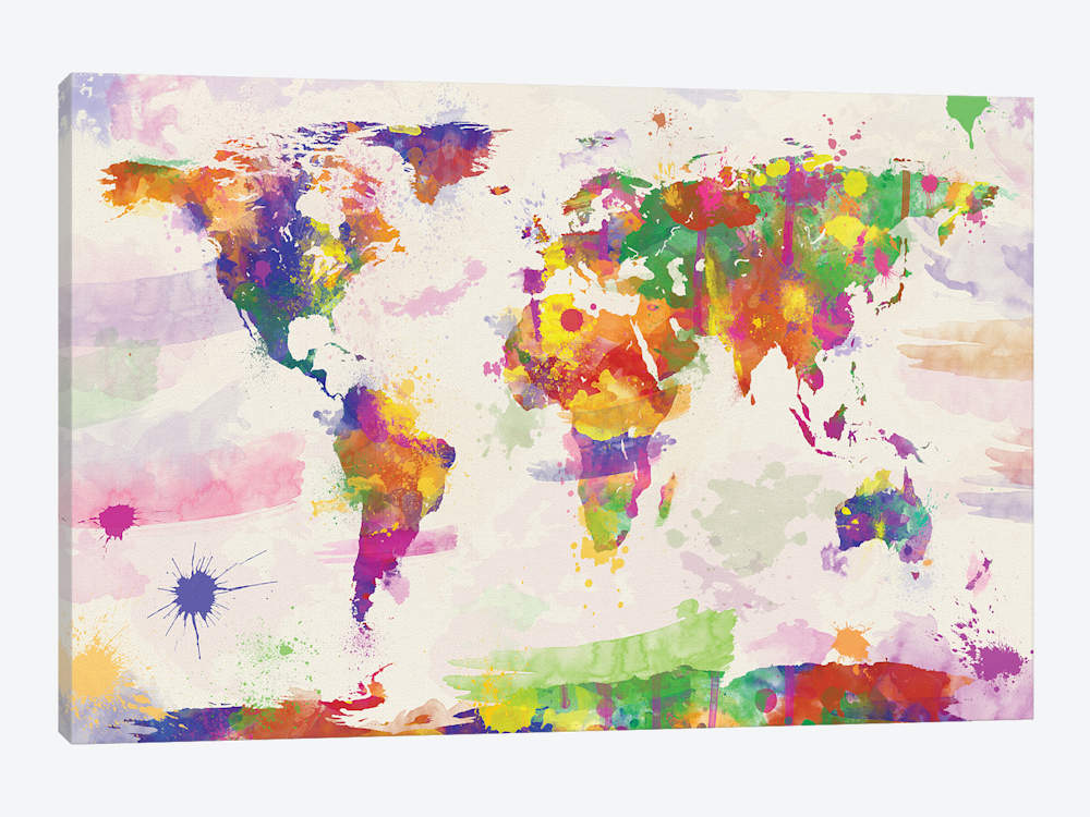 1000x750 Colorful Watercolour World Map Art Print By Zaira Dzhaubaeva Icanvas - Watercolor World Map