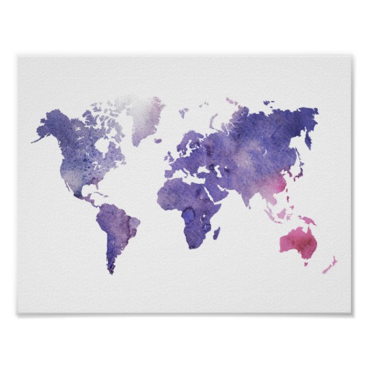 540x540 Purple Watercolor World Map Poster - Watercolor World Map
