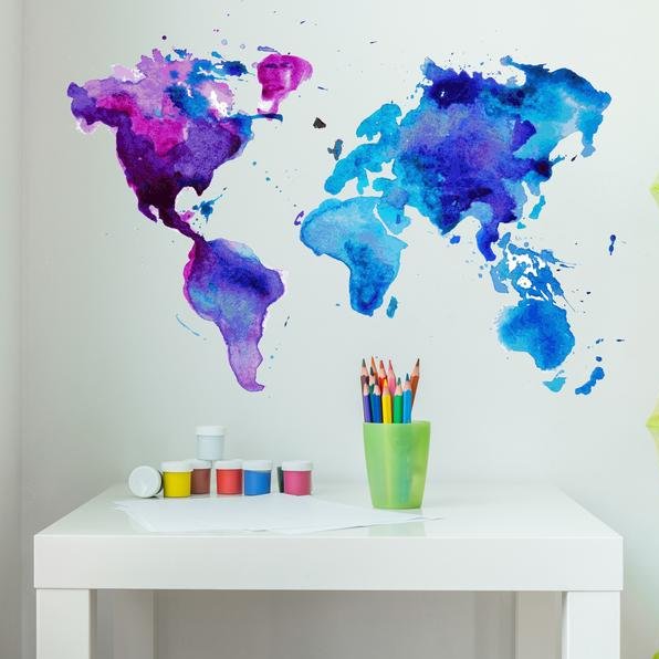 596x596 Style And Apply Watercolor World Map Wall Decal Wayfair - Watercolor World Map