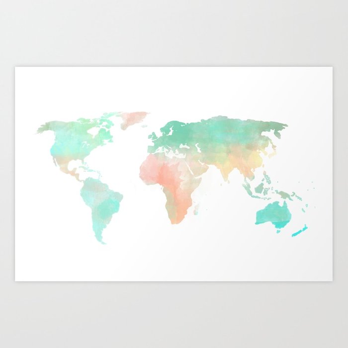 700x700 Watercolor World Map Art Print By Sunkissedlaughter Society6 - Watercolor World Map