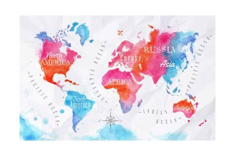 473x315 Watercolor World Map Pink Blue Poster By Anna42f - Watercolor World Map