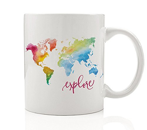 500x441 Explore Mug Rainbow Watercolor World Map Coffee Gift - Watercolor World Map