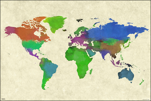 506x338 - Watercolor World Map Poster