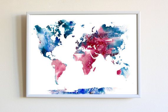 570x380 Watercolor World Map Poster Art Explore Travel Gift By Linktee - Watercolor World Map Poster