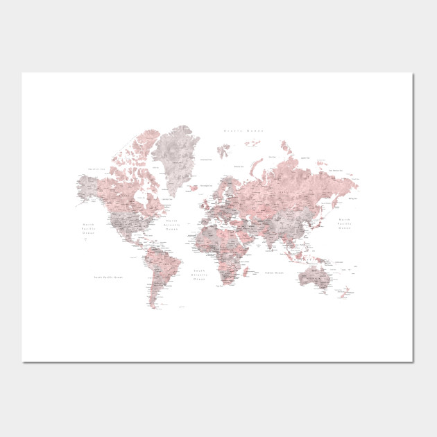 630x630 Dusty Pink And Grey Watercolor World Map - Watercolor World Map Poster