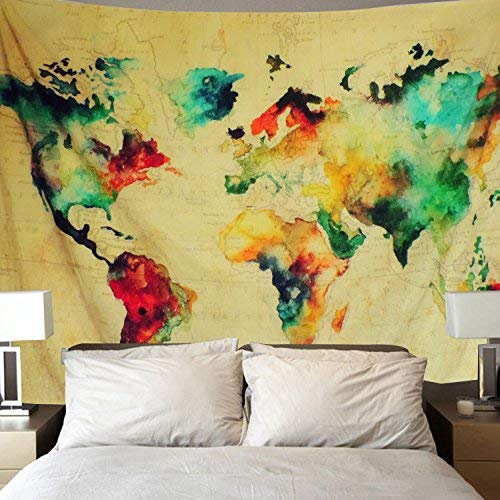 500x500 World Map Tapestry - Watercolor World Map Wallpaper