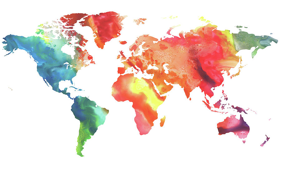 World is colours. Акварельная карта. World Map Watercolor.
