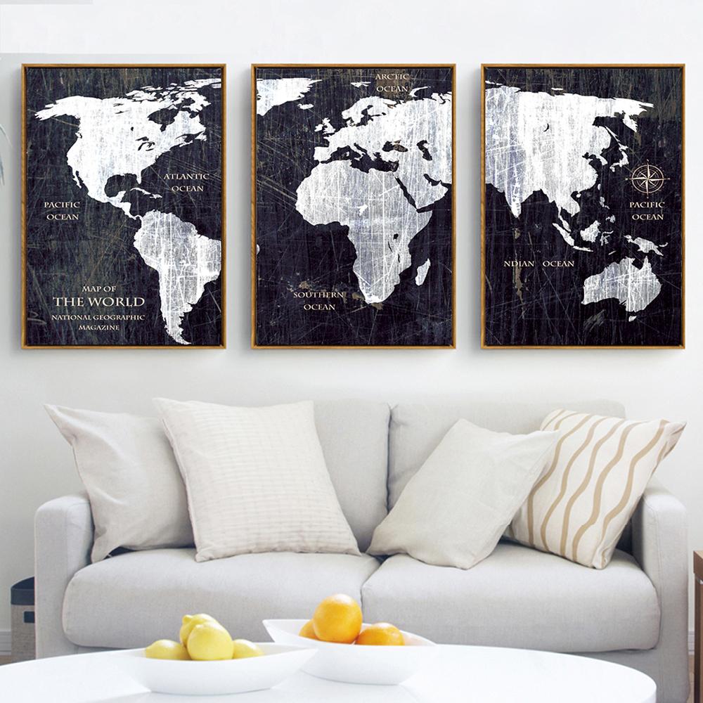 1000x1000 3 Panel Watercolor World Map Painting Hd Canvas Print Landscape - Watercolor World Painting