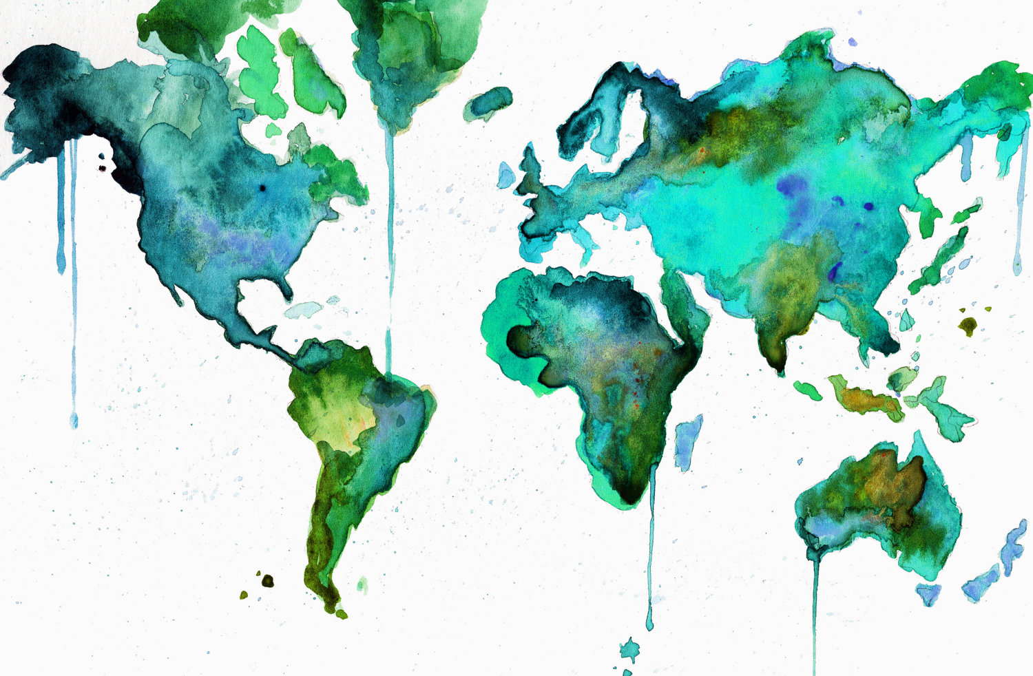 1500x982 Watercolor World Map No 6 Artsy And Art Flowers New Of The - Watercolor World Painting