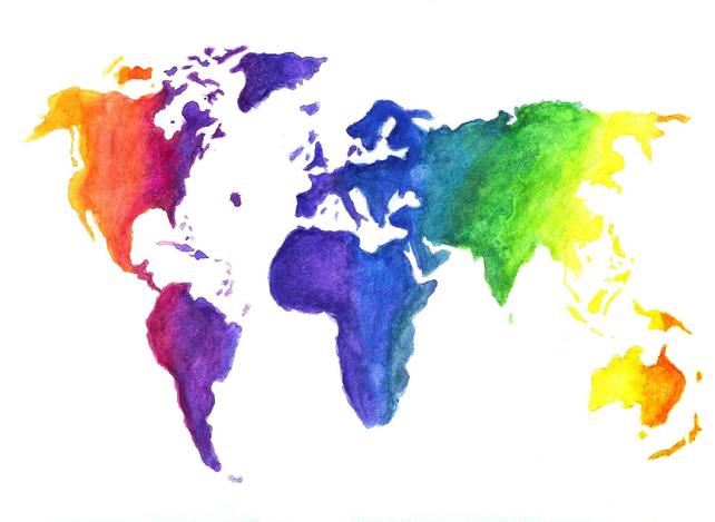 642x469 Watercolor World Map Print Earth In Rainbow Colors Hand Etsy - Watercolor World Painting