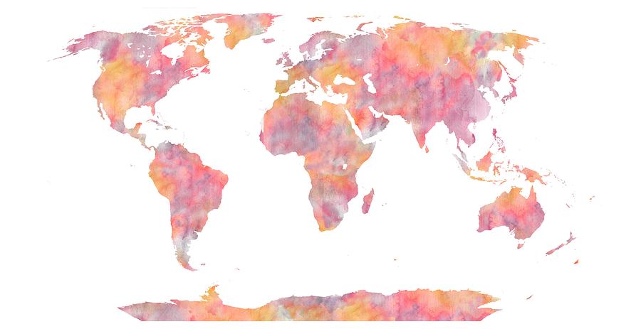 900x463 World Map Watercolor Painting Painting By Georgeta Blanaru - Watercolor World Painting