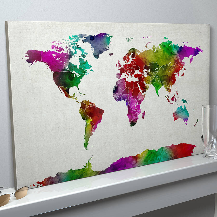 900x900 World Map Watercolour Art Print By Artpause - Watercolor World Painting