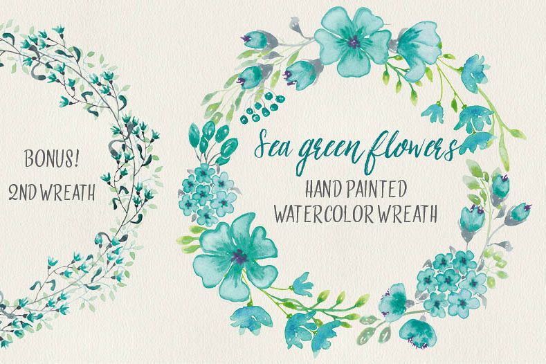 789x526 Watercolor Wreath Of Sea Green Flowers - Watercolor Wreath